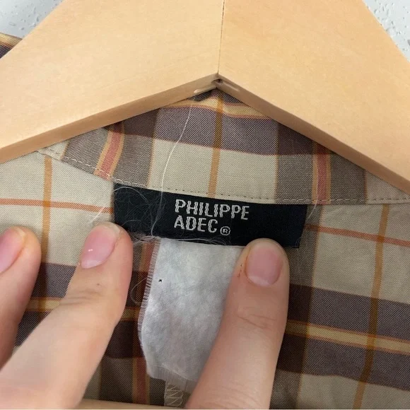 Philippe Adec Vintage Plaid Mini Dress Casual Brown Tan Small 90s Retro - Picture 2 of 7